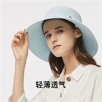 蕉下 遮陽帽女防紫外線防曬防護帽沙灘可折疊加寬帽檐遮陽帽 輕薄漁夫帽-霜草藍 均碼