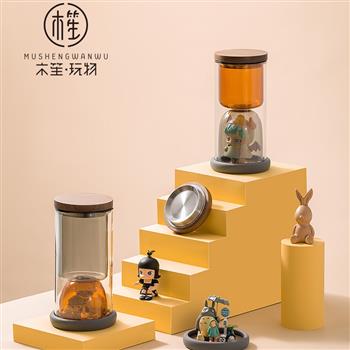 木笙玩物設(shè)計(jì)風(fēng)水杯雙層隔熱玻璃杯桌面盲盒收藏展示杯子女生可愛