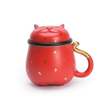 萬(wàn)仟堂（Edenus）茶具 茶杯 貓杯帶濾網(wǎng)馬克杯 茶水分離杯 茶杯水杯 招財(cái)貓茶杯 