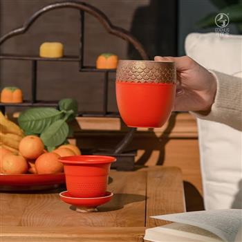 萬(wàn)仟堂（Edenus）龍年生肖龍紋主人杯高檔陶瓷功夫茶具茶杯云龍開(kāi)運(yùn)辦公杯朱紅釉