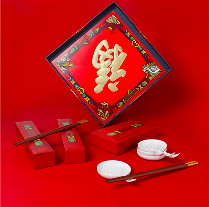 清樸堂 吉祥如意4雙碟筷套裝商務(wù)禮盒