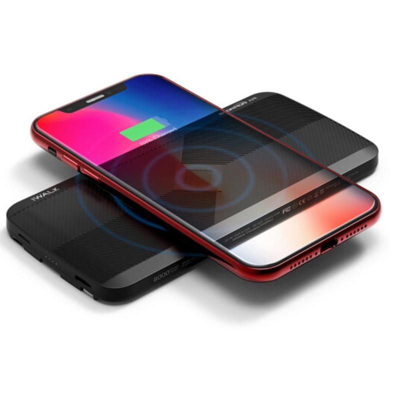 愛沃可（iWALK）無線充電寶快充便攜移動(dòng)電源自帶線iPhone X/8/7三星華為小米type-c 黑色 四沖