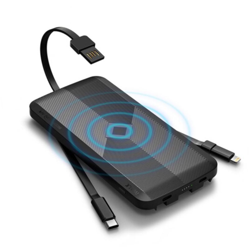 愛沃可（iWALK）無線充電寶快充便攜移動(dòng)電源自帶線iPhone X/8/7三星華為小米type-c 黑色 四沖