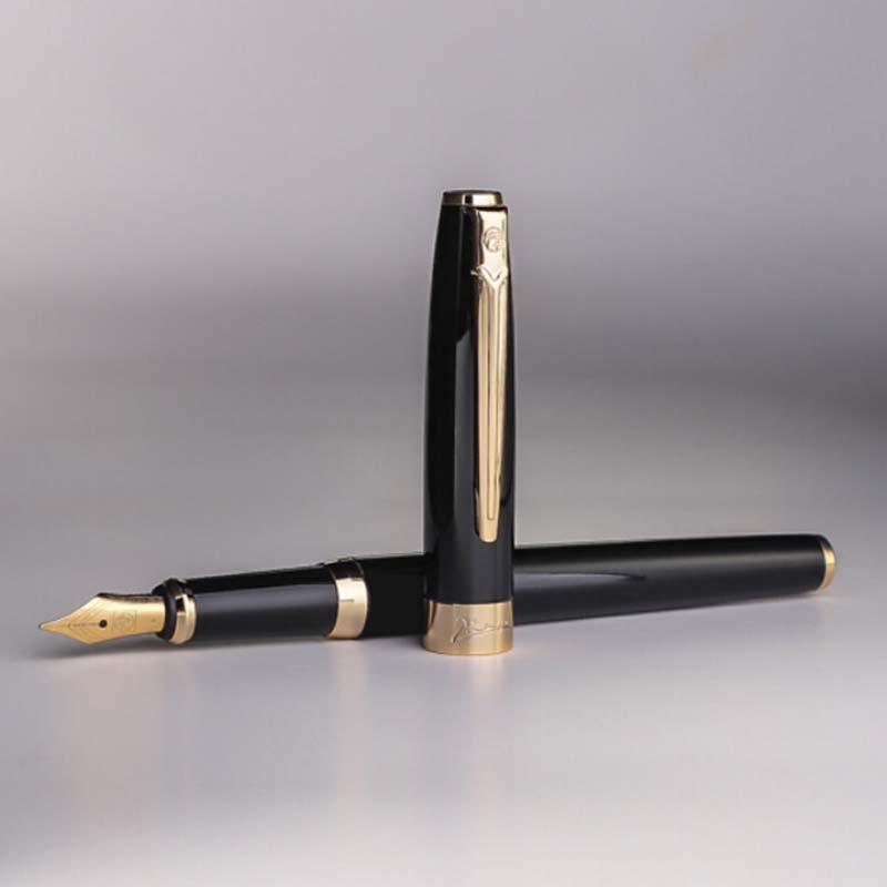 畢加索（pimio）鋼筆帶小墨水禮盒套裝雙筆尖套裝0.5mm+0.7mm男女辦公書法練字筆美工筆T717亮黑金夾