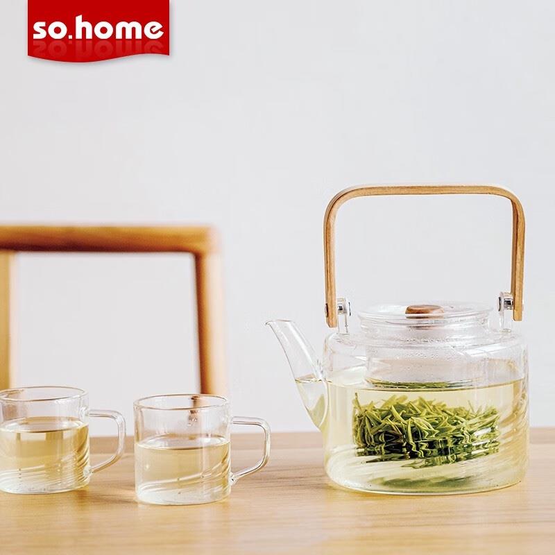 so.home煮茶壺玻璃茶壺 茶壺茶水分離耐高溫泡茶壺家用茶具提梁壺