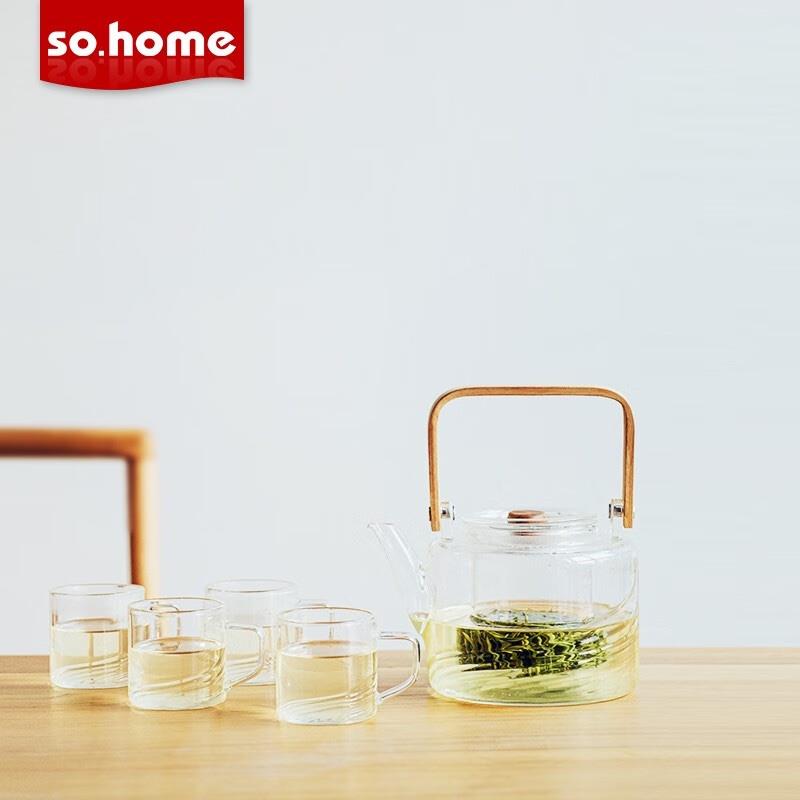 so.home煮茶壺玻璃茶壺 茶壺茶水分離耐高溫泡茶壺家用茶具提梁壺