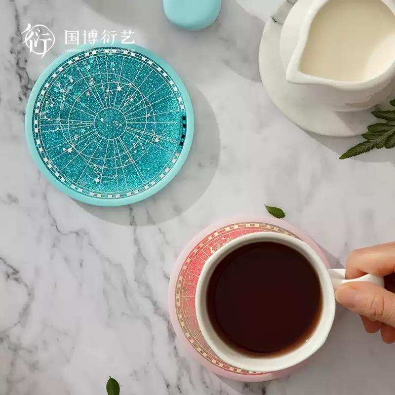 中國國家博物館創(chuàng)意星圖流沙杯墊圓形隔熱墊中國風(fēng)杯墊喬遷新居禮